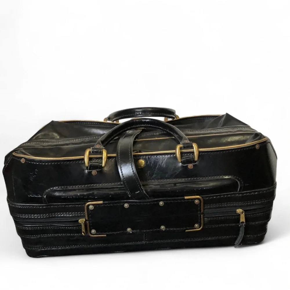 Burton MFG Co Jasper AL Leather Duffle Tote 2 Compartment Bag Hard Base Vintage